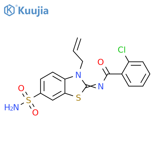 2-chloro-N-(2Z)-3-(prop-2-en-1-yl)-6-sulfamoyl-2,3-dihydro-1,3-benzothiazol-2-ylidenebenzamide structure