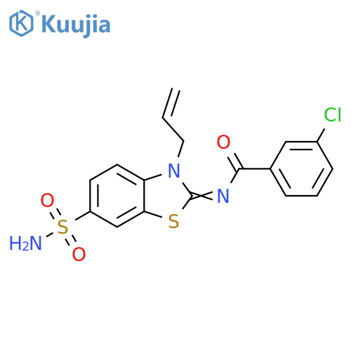 3-chloro-N-(2Z)-3-(prop-2-en-1-yl)-6-sulfamoyl-2,3-dihydro-1,3-benzothiazol-2-ylidenebenzamide structure