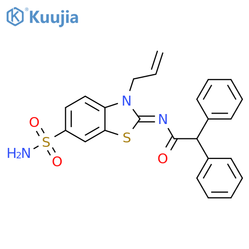 2,2-diphenyl-N-(2Z)-3-(prop-2-en-1-yl)-6-sulfamoyl-2,3-dihydro-1,3-benzothiazol-2-ylideneacetamide structure