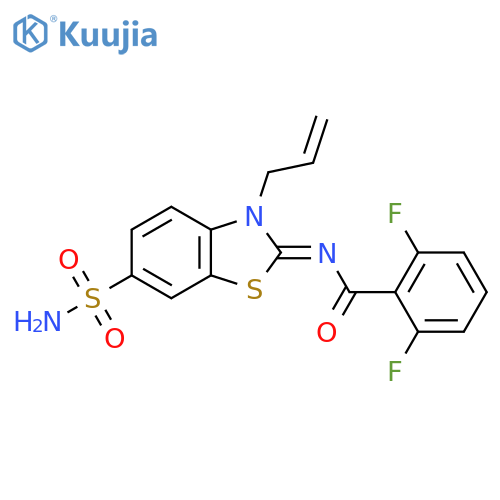 2,6-difluoro-N-(2Z)-3-(prop-2-en-1-yl)-6-sulfamoyl-2,3-dihydro-1,3-benzothiazol-2-ylidenebenzamide structure