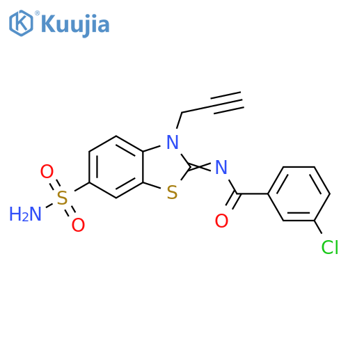 3-chloro-N-(2Z)-3-(prop-2-yn-1-yl)-6-sulfamoyl-2,3-dihydro-1,3-benzothiazol-2-ylidenebenzamide structure