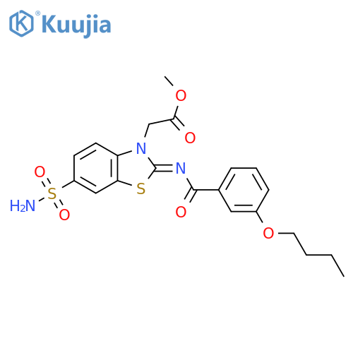methyl 2-(2Z)-2-(3-butoxybenzoyl)imino-6-sulfamoyl-2,3-dihydro-1,3-benzothiazol-3-ylacetate structure