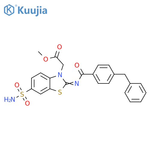 methyl 2-(2Z)-2-(4-benzylbenzoyl)imino-6-sulfamoyl-2,3-dihydro-1,3-benzothiazol-3-ylacetate structure