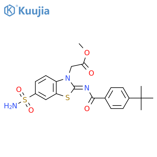 methyl 2-(2Z)-2-(4-tert-butylbenzoyl)imino-6-sulfamoyl-2,3-dihydro-1,3-benzothiazol-3-ylacetate structure
