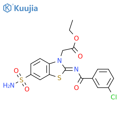 ethyl 2-(2Z)-2-(3-chlorobenzoyl)imino-6-sulfamoyl-2,3-dihydro-1,3-benzothiazol-3-ylacetate structure