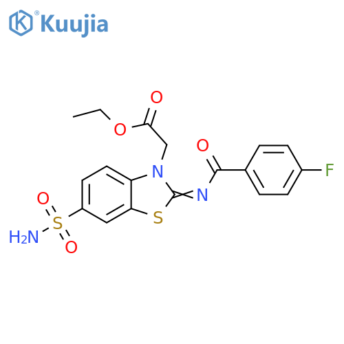 ethyl 2-(2Z)-2-(4-fluorobenzoyl)imino-6-sulfamoyl-2,3-dihydro-1,3-benzothiazol-3-ylacetate structure