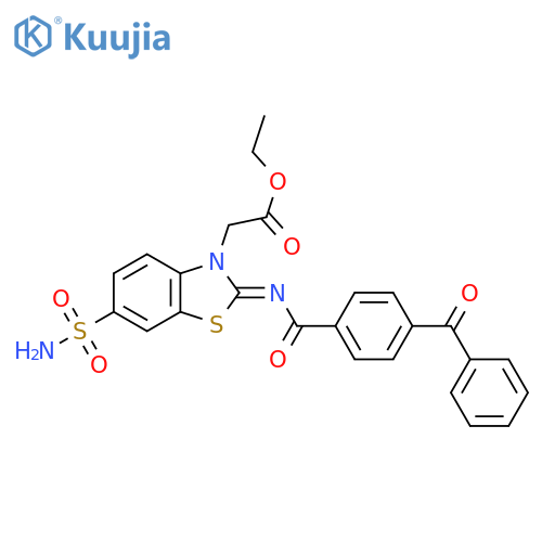 ethyl 2-(2Z)-2-(4-benzoylbenzoyl)imino-6-sulfamoyl-2,3-dihydro-1,3-benzothiazol-3-ylacetate structure