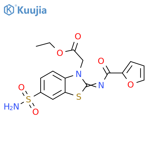 ethyl 2-(2Z)-2-(furan-2-carbonyl)imino-6-sulfamoyl-2,3-dihydro-1,3-benzothiazol-3-ylacetate structure