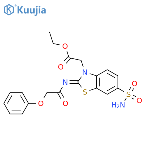 ethyl 2-(2Z)-2-(2-phenoxyacetyl)imino-6-sulfamoyl-2,3-dihydro-1,3-benzothiazol-3-ylacetate structure
