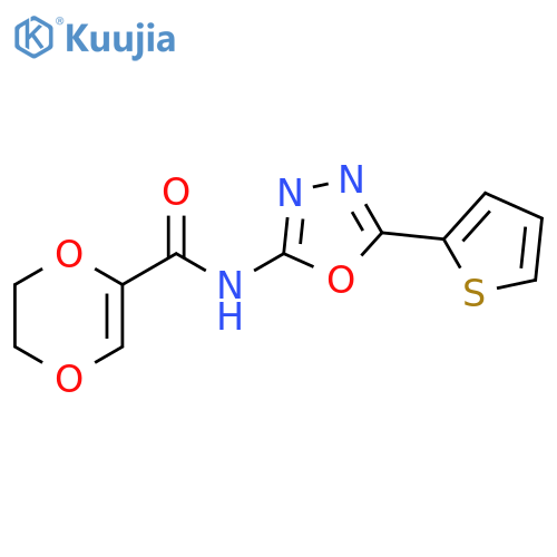 N-5-(thiophen-2-yl)-1,3,4-oxadiazol-2-yl-5,6-dihydro-1,4-dioxine-2-carboxamide structure