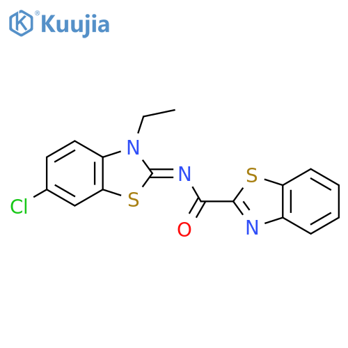 N-(2E)-6-chloro-3-ethyl-2,3-dihydro-1,3-benzothiazol-2-ylidene-1,3-benzothiazole-2-carboxamide structure