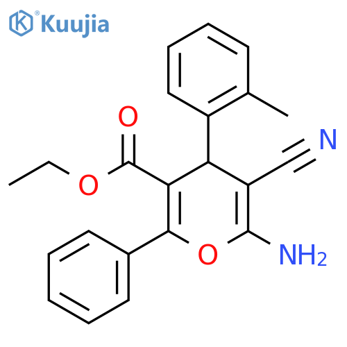 ethyl 6-amino-5-cyano-4-(2-methylphenyl)-2-phenyl-4H-pyran-3-carboxylate structure
