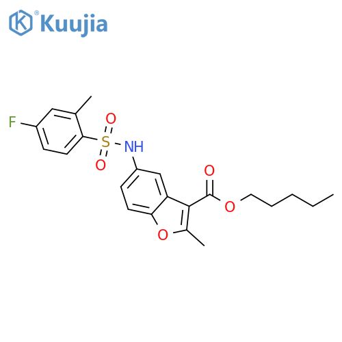 pentyl 5-(4-fluoro-2-methylbenzenesulfonamido)-2-methyl-1-benzofuran-3-carboxylate structure