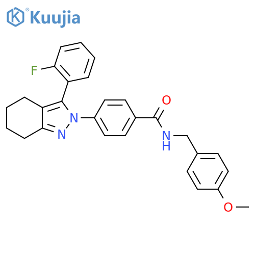 4-[3-(2-Fluorophenyl)-4,5,6,7-tetrahydro-2H-indazol-2-yl]-N-[(4-methoxyphenyl)methyl]benzamide structure