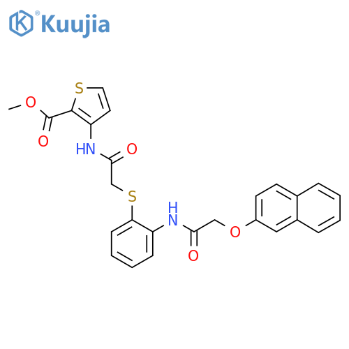 Methyl 3-[2-({2-[2-(naphthalen-2-yloxy)acetamido]phenyl}sulfanyl)acetamido]thiophene-2-carboxylate structure