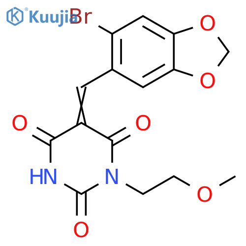 5-(E)-(6-Bromo-1,3-benzodioxol-5-yl)methylidene-1-(2-methoxyethyl)-2,4,6(1H,3H,5H)-pyrimidinetrione structure