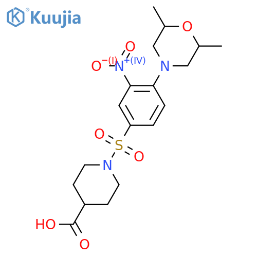 1-([4-(2,6-DIMETHYLMORPHOLINO)-3-NITROPHENYL]SULFONYL)-4-PIPERIDINECARBOXYLIC ACID structure