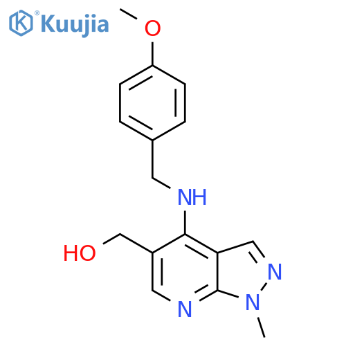 (4-{[(4-methoxyphenyl)methyl]amino}-1-methyl-1H-pyrazolo[3,4-b]pyridin-5-yl)methanol structure