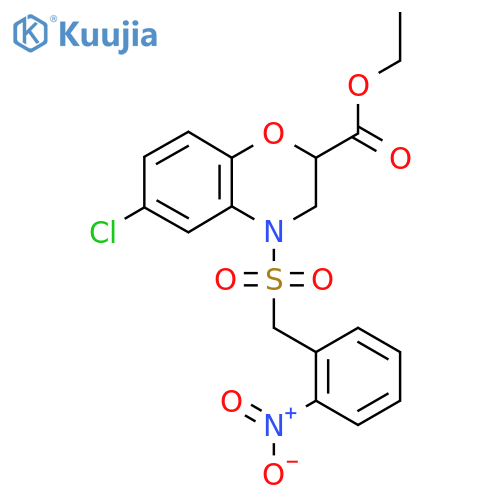 Ethyl 6-chloro-4-[(2-nitrobenzyl)sulfonyl]-3,4-dihydro-2H-1,4-benzoxazine-2-carboxylate structure