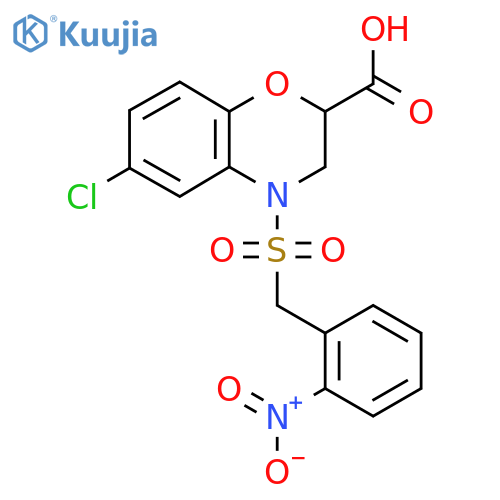 6-Chloro-4-[(2-nitrobenzyl)sulfonyl]-3,4-dihydro-2H-1,4-benzoxazine-2-carboxylic acid structure