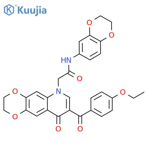 N-(2,3-dihydro-1,4-benzodioxin-6-yl)-2-8-(4-ethoxybenzoyl)-9-oxo-2H,3H,6H,9H-1,4dioxino2,3-gquinolin-6-ylacetamide structure