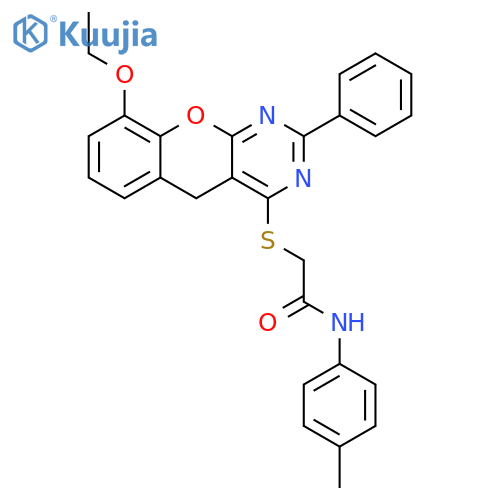2-({9-ethoxy-2-phenyl-5H-chromeno2,3-dpyrimidin-4-yl}sulfanyl)-N-(4-methylphenyl)acetamide structure