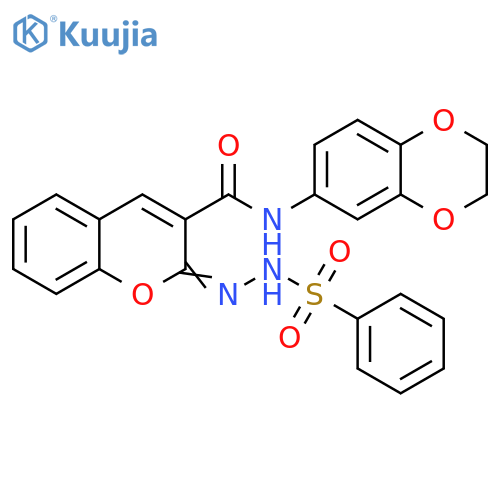(2Z)-2-(benzenesulfonamidoimino)-N-(2,3-dihydro-1,4-benzodioxin-6-yl)-2H-chromene-3-carboxamide structure