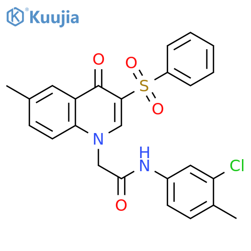 2-3-(benzenesulfonyl)-6-methyl-4-oxo-1,4-dihydroquinolin-1-yl-N-(3-chloro-4-methylphenyl)acetamide structure