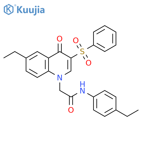 2-3-(benzenesulfonyl)-6-ethyl-4-oxo-1,4-dihydroquinolin-1-yl-N-(4-ethylphenyl)acetamide structure