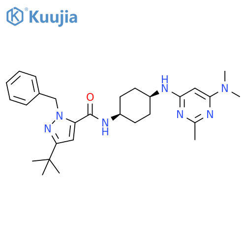 1H-Pyrazole-5-carboxamide,N-[cis-4-[[6-(dimethylamino)-2-methyl-4-pyrimidinyl]amino]cyclohexyl]-3-(1,1-dimethylethyl)-1-(phenylmethyl)- structure