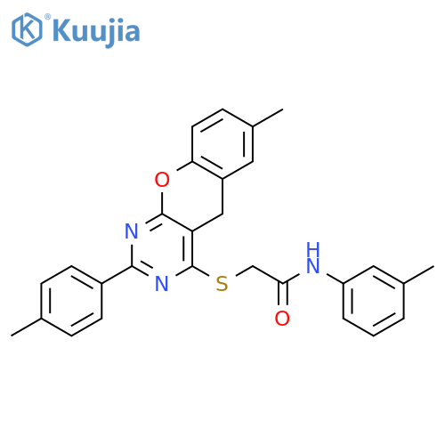 2-{7-methyl-2-(4-methylphenyl)-5H-chromeno2,3-dpyrimidin-4-ylsulfanyl}-N-(3-methylphenyl)acetamide structure
