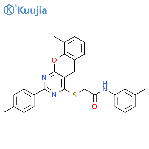 2-{9-methyl-2-(4-methylphenyl)-5H-chromeno2,3-dpyrimidin-4-ylsulfanyl}-N-(3-methylphenyl)acetamide structure