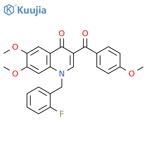 1-(2-fluorophenyl)methyl-6,7-dimethoxy-3-(4-methoxybenzoyl)-1,4-dihydroquinolin-4-one structure