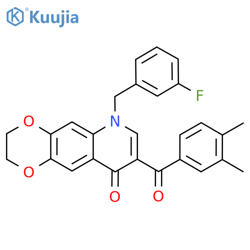 8-(3,4-dimethylbenzoyl)-6-(3-fluorophenyl)methyl-2H,3H,6H,9H-1,4dioxino2,3-gquinolin-9-one structure