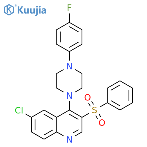 3-(benzenesulfonyl)-6-chloro-4-4-(4-fluorophenyl)piperazin-1-ylquinoline structure