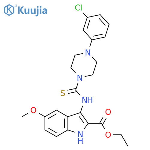 ethyl 3-{4-(3-chlorophenyl)piperazine-1-carbothioylamino}-5-methoxy-1H-indole-2-carboxylate structure