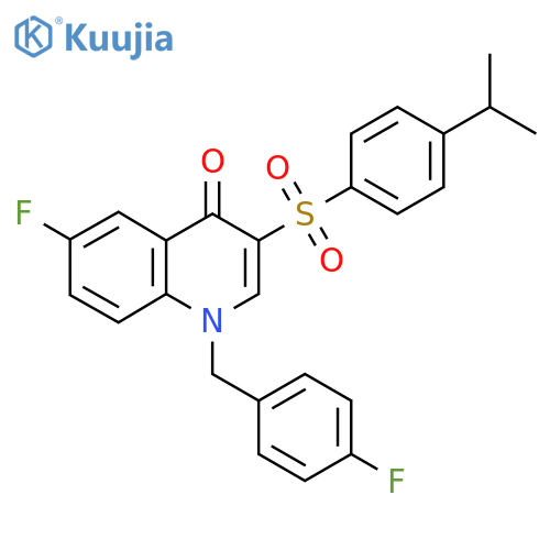 6-fluoro-1-(4-fluorophenyl)methyl-3-4-(propan-2-yl)benzenesulfonyl-1,4-dihydroquinolin-4-one structure