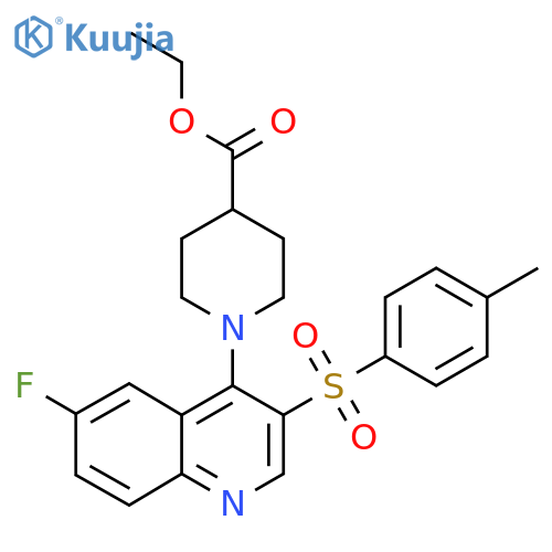 ethyl 1-6-fluoro-3-(4-methylbenzenesulfonyl)quinolin-4-ylpiperidine-4-carboxylate structure