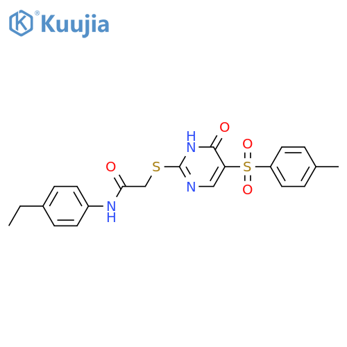 N-(4-ethylphenyl)-2-{5-(4-methylbenzenesulfonyl)-6-oxo-1,6-dihydropyrimidin-2-ylsulfanyl}acetamide structure