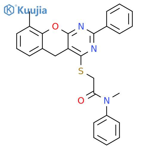 N-methyl-2-({9-methyl-2-phenyl-5H-chromeno2,3-dpyrimidin-4-yl}sulfanyl)-N-phenylacetamide structure