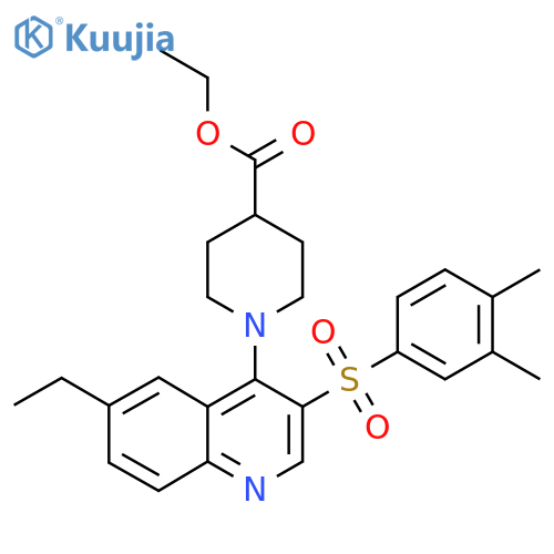 ethyl 1-3-(3,4-dimethylbenzenesulfonyl)-6-ethylquinolin-4-ylpiperidine-4-carboxylate structure