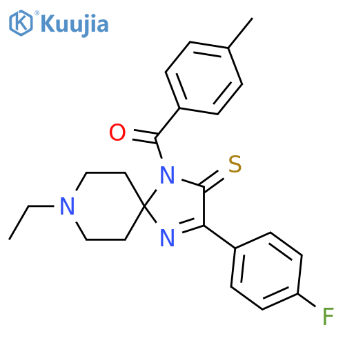 8-ethyl-3-(4-fluorophenyl)-1-(4-methylbenzoyl)-1,4,8-triazaspiro4.5dec-3-ene-2-thione structure