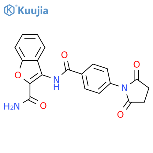 3-4-(2,5-dioxopyrrolidin-1-yl)benzamido-1-benzofuran-2-carboxamide structure