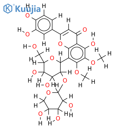 5,3',4'-trihydroxy-6,7-dimethoxy-8-C-[beta-D-xylopyranosyl-(1->2)]-beta-D-glucopyranosyl flavonoside structure