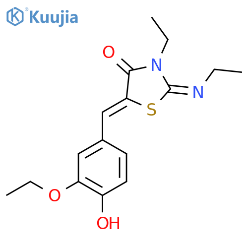 (2Z,5Z)-5-(3-ethoxy-4-hydroxyphenyl)methylidene-3-ethyl-2-(ethylimino)-1,3-thiazolidin-4-one structure