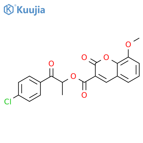 1-(4-chlorophenyl)-1-oxopropan-2-yl 8-methoxy-2-oxo-2H-chromene-3-carboxylate structure