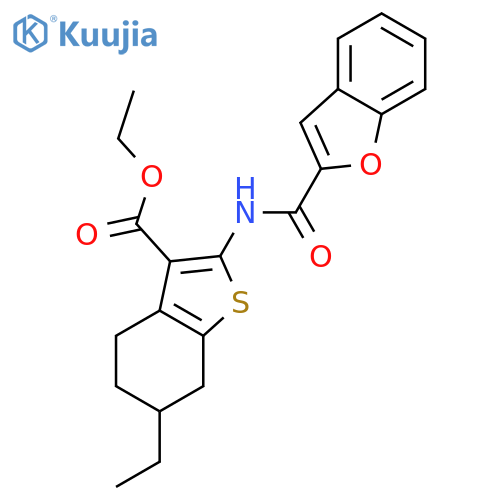ethyl 2-(1-benzofuran-2-amido)-6-ethyl-4,5,6,7-tetrahydro-1-benzothiophene-3-carboxylate structure