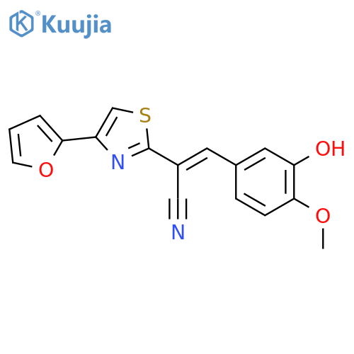 (2E)-2-4-(furan-2-yl)-1,3-thiazol-2-yl-3-(3-hydroxy-4-methoxyphenyl)prop-2-enenitrile structure