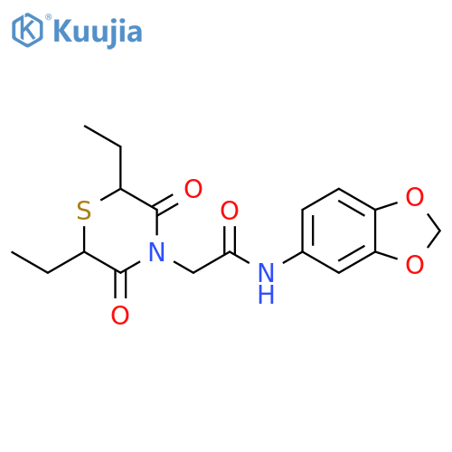 N-(2H-1,3-benzodioxol-5-yl)-2-(2,6-diethyl-3,5-dioxothiomorpholin-4-yl)acetamide structure