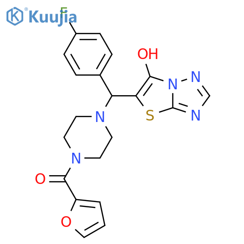 5-(4-fluorophenyl)4-(furan-2-carbonyl)piperazin-1-ylmethyl-1,2,4triazolo3,2-b1,3thiazol-6-ol structure